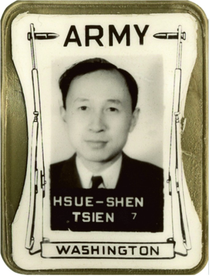 A picture of an army badge made in Washington has a portrait of Hsue-shen Tsien on it.