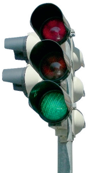 The photograph depicts the three traffic signals as a warm-up question to the students by the teacher.