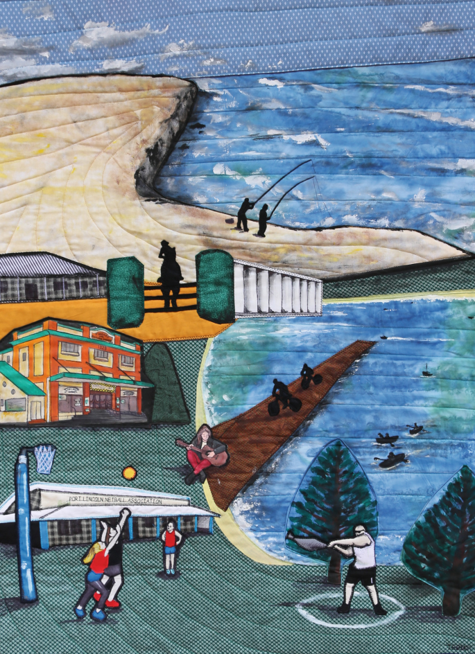 A photograph of the port Lincoln story quilt.