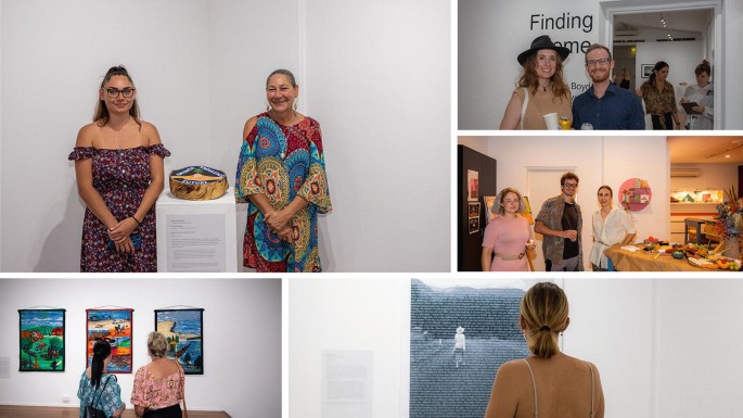 A set of five photographs of opening night at the courthouse gallery plus studio.