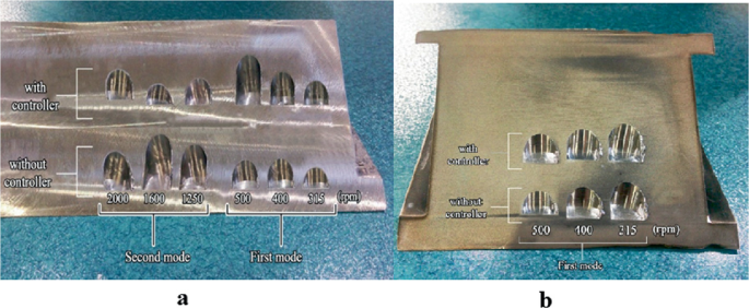 The two photographs of the final austenitic stainless steel with second and first modes and an Inconel with the first mode, which contains with and without a controller.