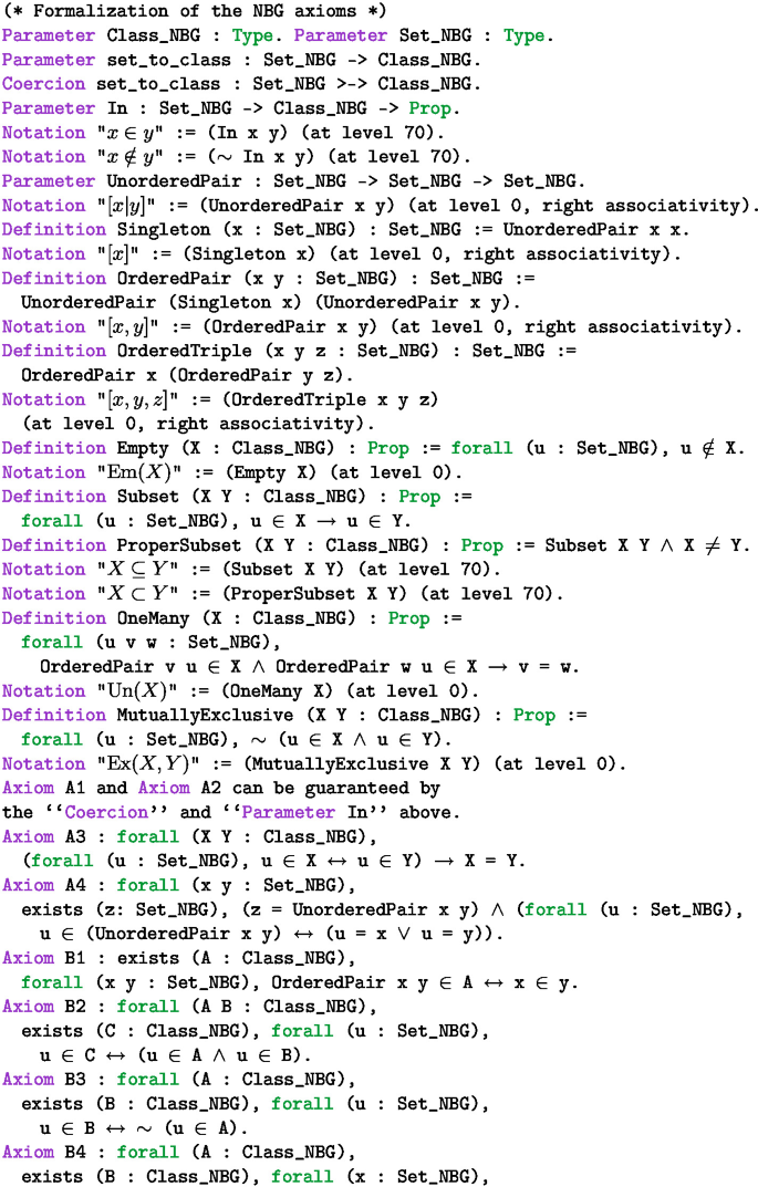Nbg Code Examples Development and Formalization of NBG Axiom System: From Historical ...
