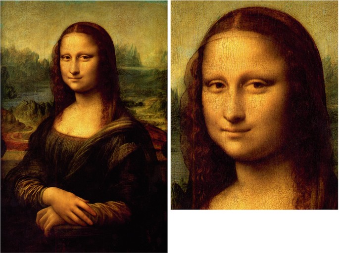 A 2-part painting of the Mona Lisa.