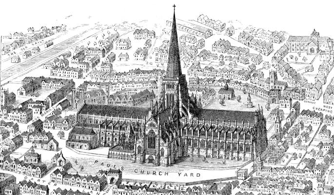 A sketch of old S T. Paul's Cathedral, London.
