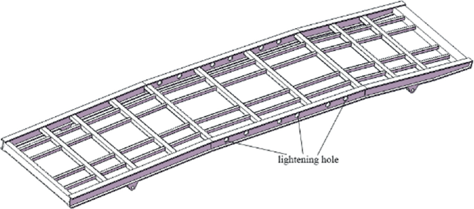 A diagram of the structure of the upper platform frame after optimization. It presents a lightening holes on the front.