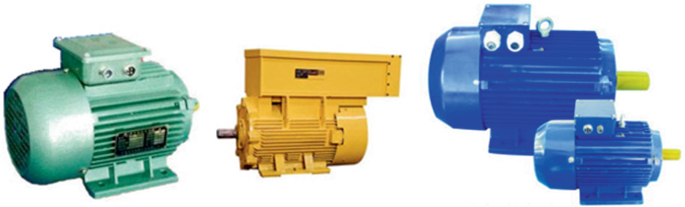 3 photographs of different models of switched reluctance motors in various colors and sizes and their external designs. They include motors with different power ratings and applications.