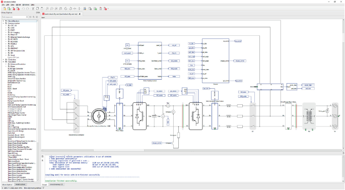 A screenshot of a schematic of an interface with a wind turbine and a doubly fed induction generator model with the electrical and mechanical components of the system in the left pane.