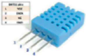 A photograph of a sensor with 4 pins.