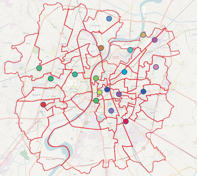 A map of Ahmedabad indicates the Fire station. The 19 circles indicate the first stations.