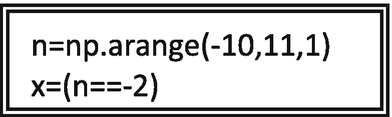 A Python code with two lines. Line 1 reads, n = n p dot arange left parenthesis negative 10, 11, 1 right parenthesis. Line 2 reads, x = left parenthesis, n = = negative 2 right parenthesis.