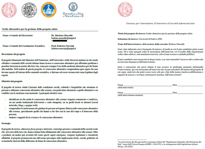 2 Pages of the interview consent form with text in a foreign language.
