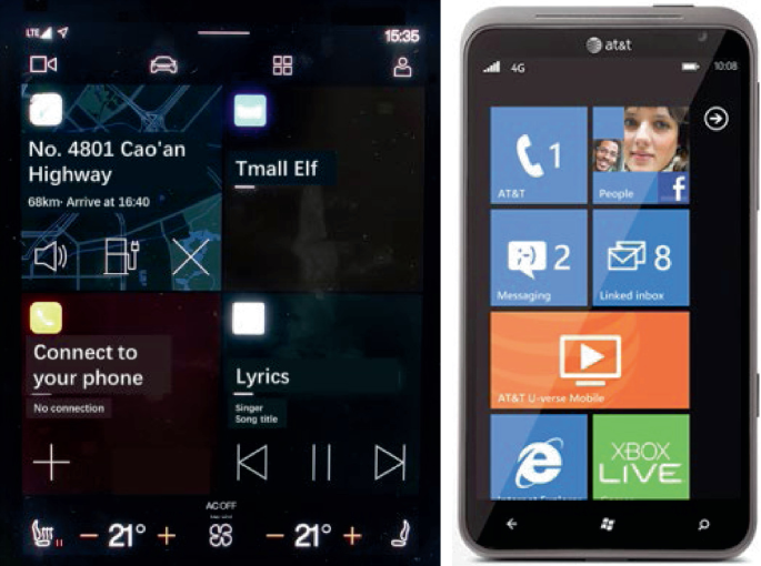 2 screenshots of two different smartphone interfaces side by side, displaying the contrast in their design and layout, highlighting the evolution and diversity in mobile user interfaces.