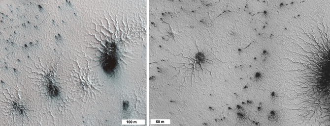 Araneiforms on Mars are spider-like formations that result from sublimation