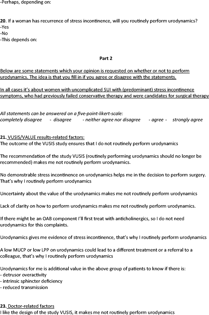 De Implementation Of Urodynamics In The Netherlands After The Value - appendix c survey
