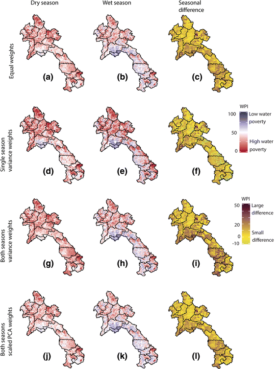 Spatial Variation In Seasonal Water Poverty Index For Laos - 