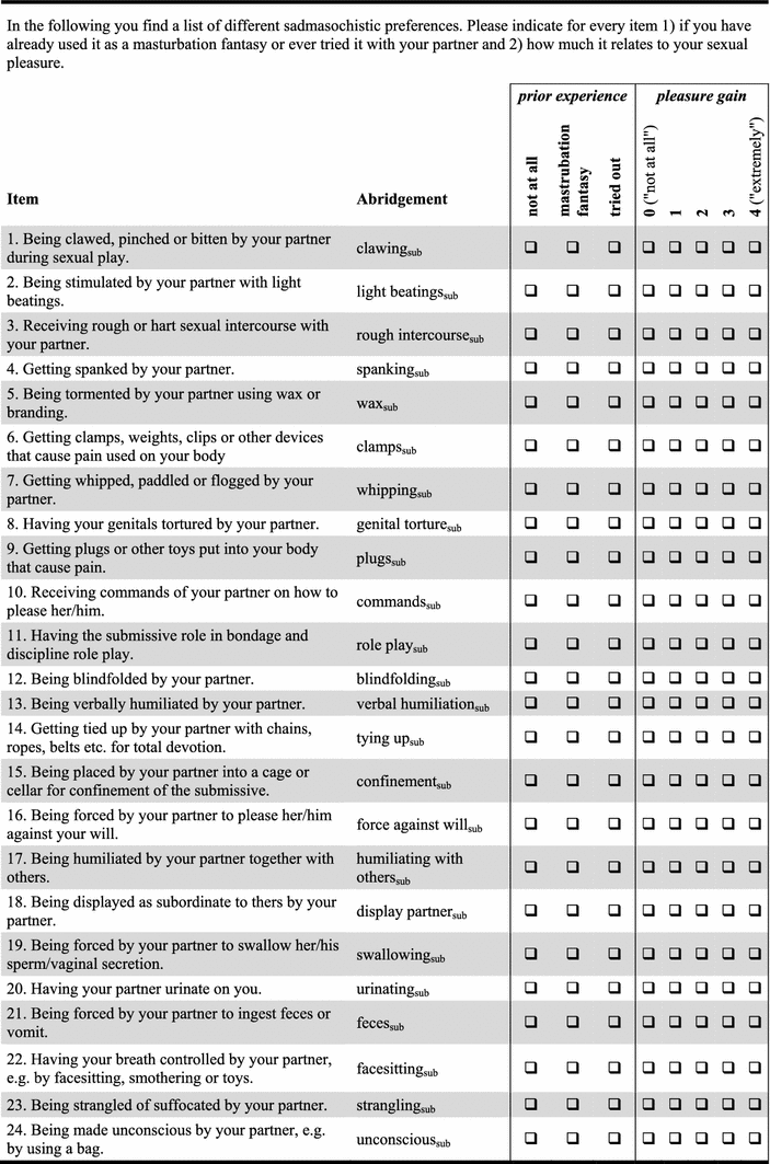 bdsm checklist scale simple