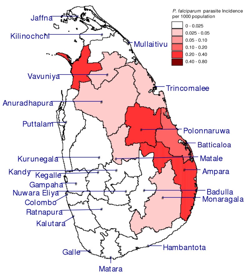 Maps of the Sri Lanka malaria situation preceding the tsunami and key