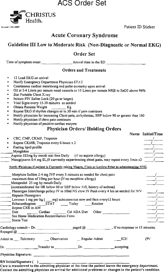 Examples of Patient Discharge Instructions, ACS Rule Out Protocols, and