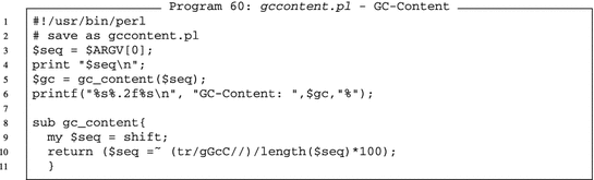 Perl program to calculate gc content of product