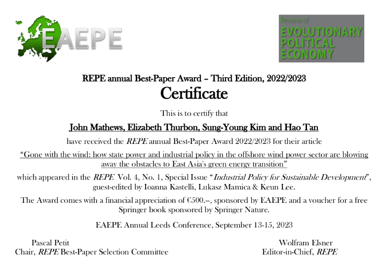REPE Best Paper Award Certificate 2023