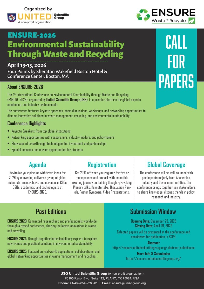 Call for Papers: Special Issue on Environmental Sustainability Through  Waste and Recycling (ENSURE) | Environmental Science and Pollution Research