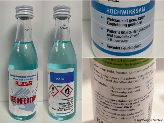 Alkohol-desinfektionsmittel und medizinische maske mit kopierraum,  corona-virus, covid-19-prävention.
