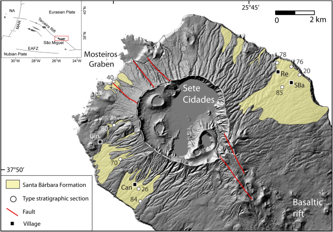 Location of Fogo volcano, identified as Agua de Pau volcano (Moore