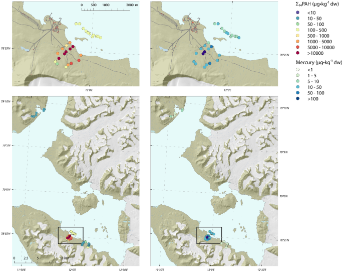 Exposure radius of a local coal mine in an Arctic coastal system;  correlation between PAHs and mercury as a marker for a local mercury source  | Environmental Monitoring and Assessment