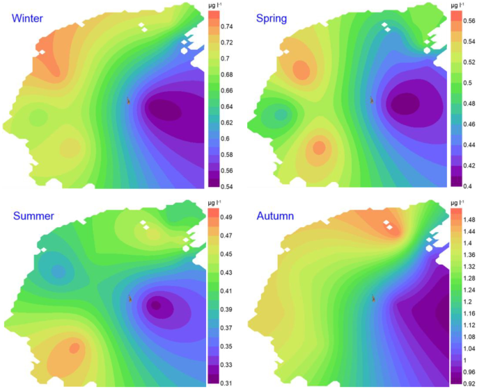 Spatial-temporal distributions of chlorophyll a content (μg/L) in