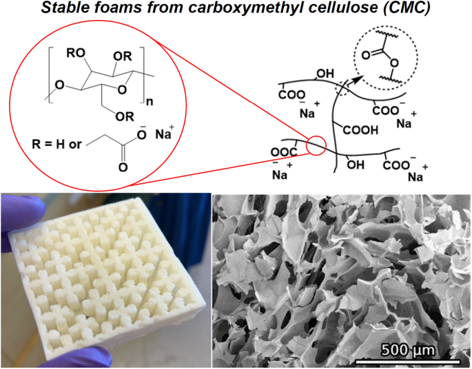 Carboxymethyl cellulose foams: fabrication, aqueous stability, and water  capture | SpringerLink