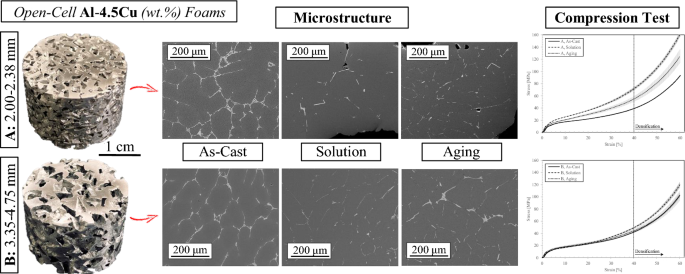 Compression test of the open-cell foam: (a) experimental setup; (b)