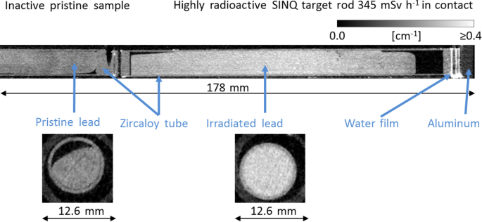 Neutron tomography of a highly irradiated spallation target rod