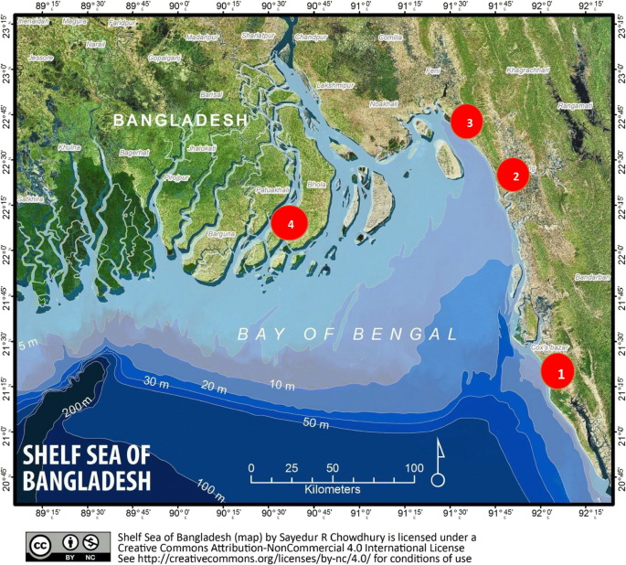 Map showing the fishing zones in the marine water of Bangladesh