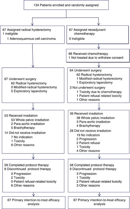 Phase iii randomised controlled trial of neoadjuvant chemotherapy plus radical surgery vs radical surgery alone for stages ib2, iia2, and iib cervical