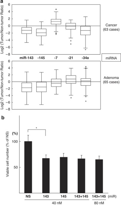 Role of anti-oncomirs mir-143 and -145 in human colorectal tumors