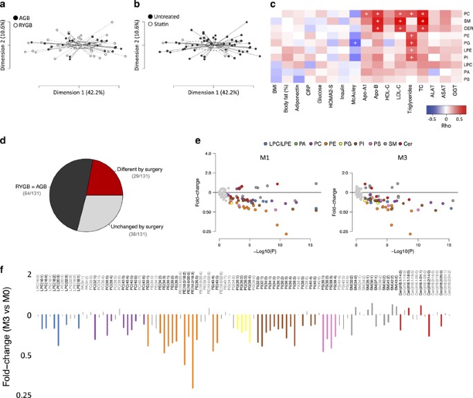 Serum lipidomics reveals early differential effects of gastric bypass compared with banding on phospholipids and sphingolipids independent of differen
