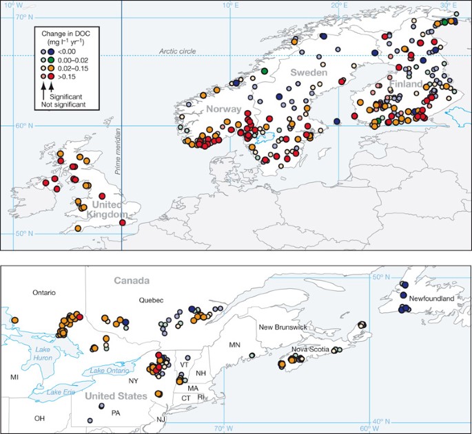 Dissolved organic carbon trends resulting from changes in atmospheric deposition chemistry