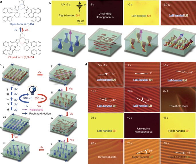 Three-dimensional control of the helical axis of a chiral nematic liquid crystal by light