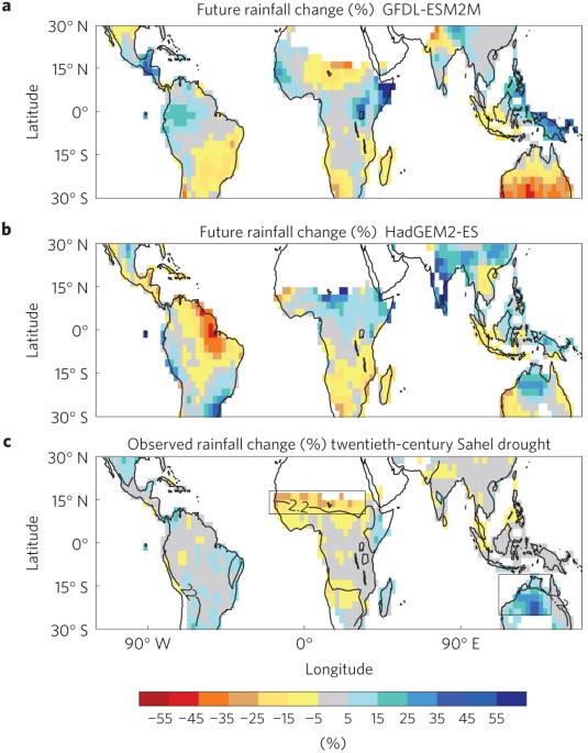 Large rainfall changes consistently projected over substantial areas of tropical land