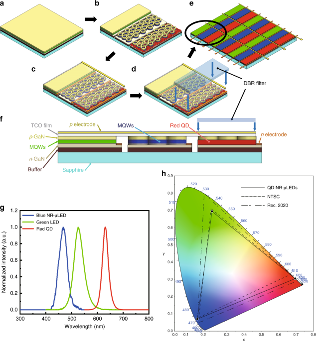 Micro-light-emitting diodes with quantum dots in display
