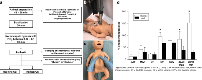 Comparison of hemodynamic effects of chest compression delivered via  machine or human in asphyxiated piglets