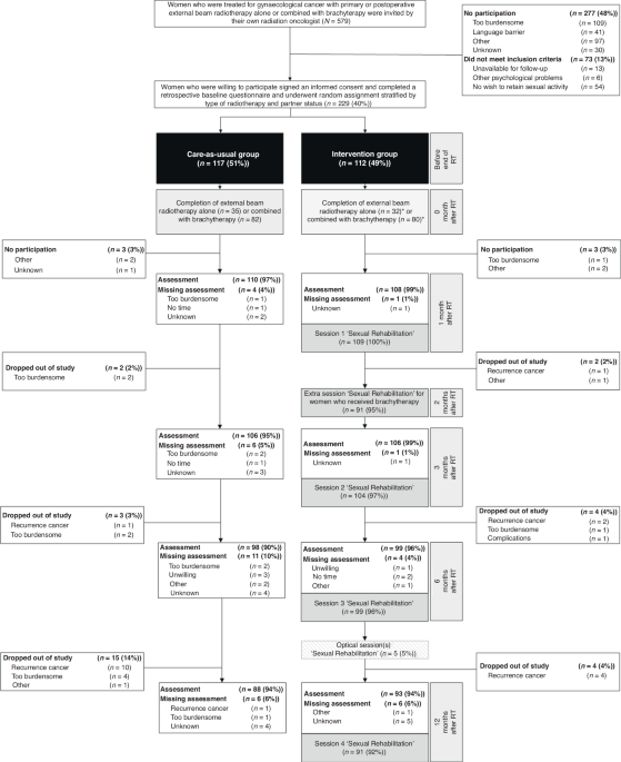 Efficacy of a nurse-led sexual rehabilitation intervention for women with gynaecological cancers receiving radiotherapy: results of a randomised trial
