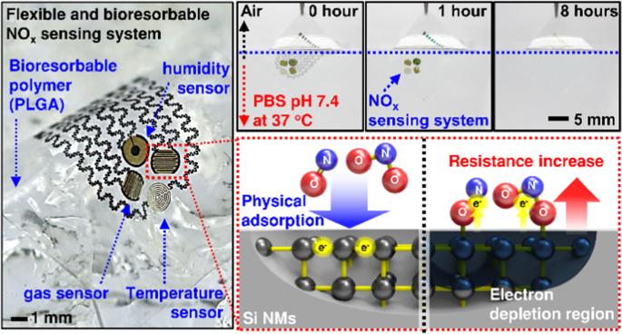 Biodegradable, flexible silicon nanomembrane-based nox gas sensor system with record-high performance for transient environmental monitors and medical implants