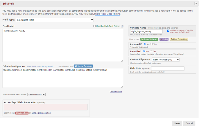 Programming a LOGMAR calculator into a REDCap database | Eye