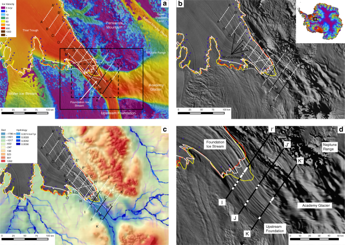 Hard rock landforms generate 130 km ice shelf channels through water  focusing in basal corrugations | Nature Communications
