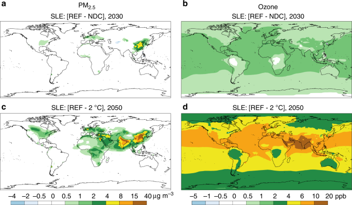 Air Quality Co Benefits For Human Health And Agriculture Concentration μg M 3 And Ozone Mixing Ratio Ppb Due To Climate Change Mitigation Policies Under The Stringent Legislation Case Of Air Quality