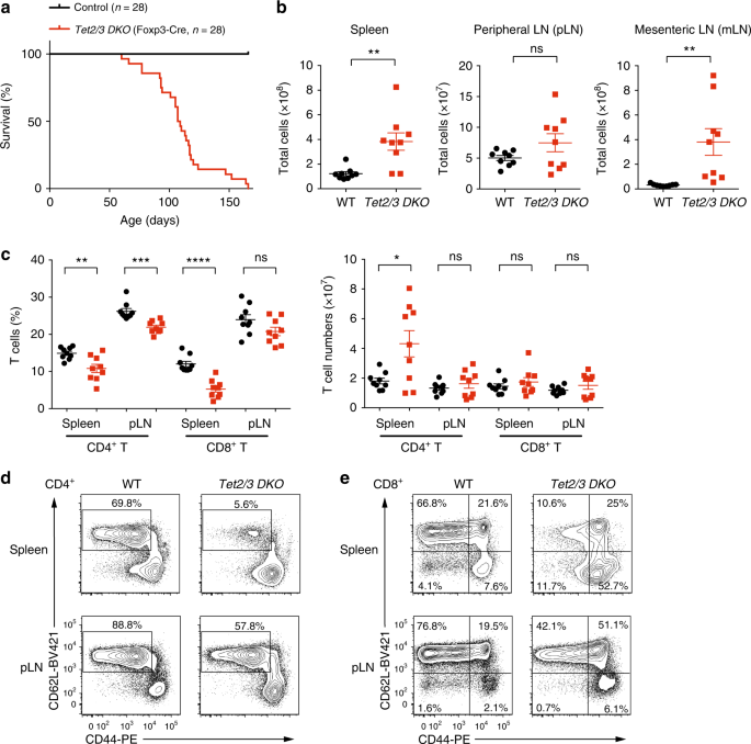 Loss of tet2 and tet3 in regulatory t cells unleashes effector function