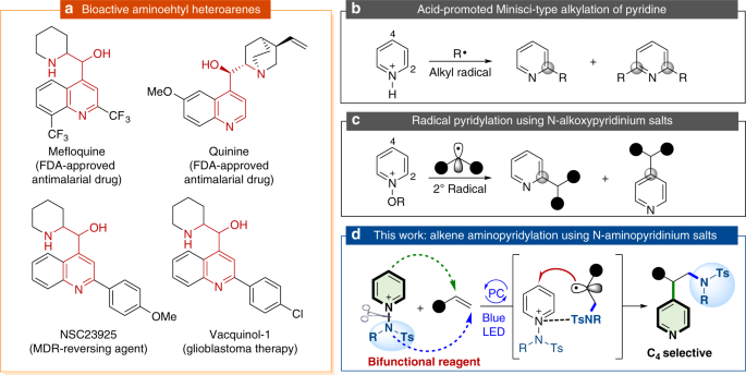 Visible Light Induced Alkene Aminopyridylation Using N Aminopyridinium Salts As Bifunctional Reagents Nature Communications