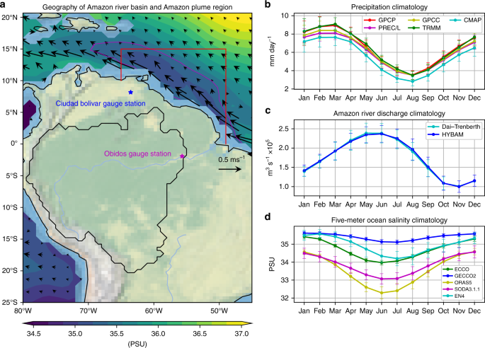 Amplified seasonal cycle in hydroclimate over the Amazon river basin and  its plume region | Nature Communications