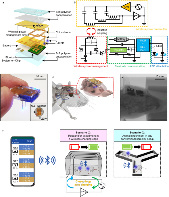 Soft subdermal implant capable of wireless battery charging and  programmable controls for applications in optogenetics